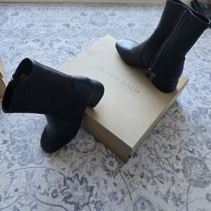 gentle souls Black Leather Ankle Booties with Side Zip